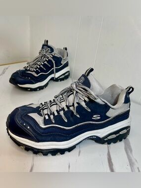 Skechers Sport Women's Energy 2 Sneaker Size 9.5M Navy Leather and Silver Mesh